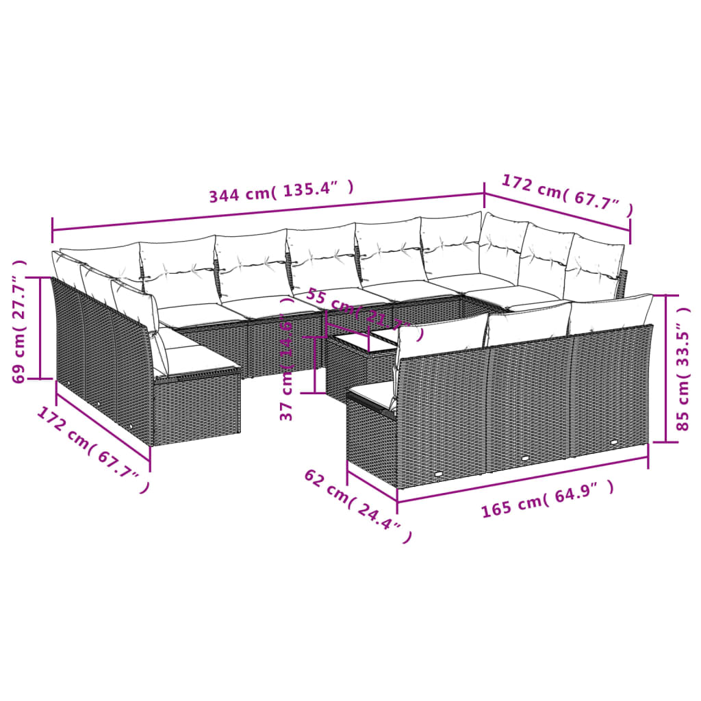 Set Divani da Giardino 14pz con Cuscini in Polyrattan Grigio | homemem39