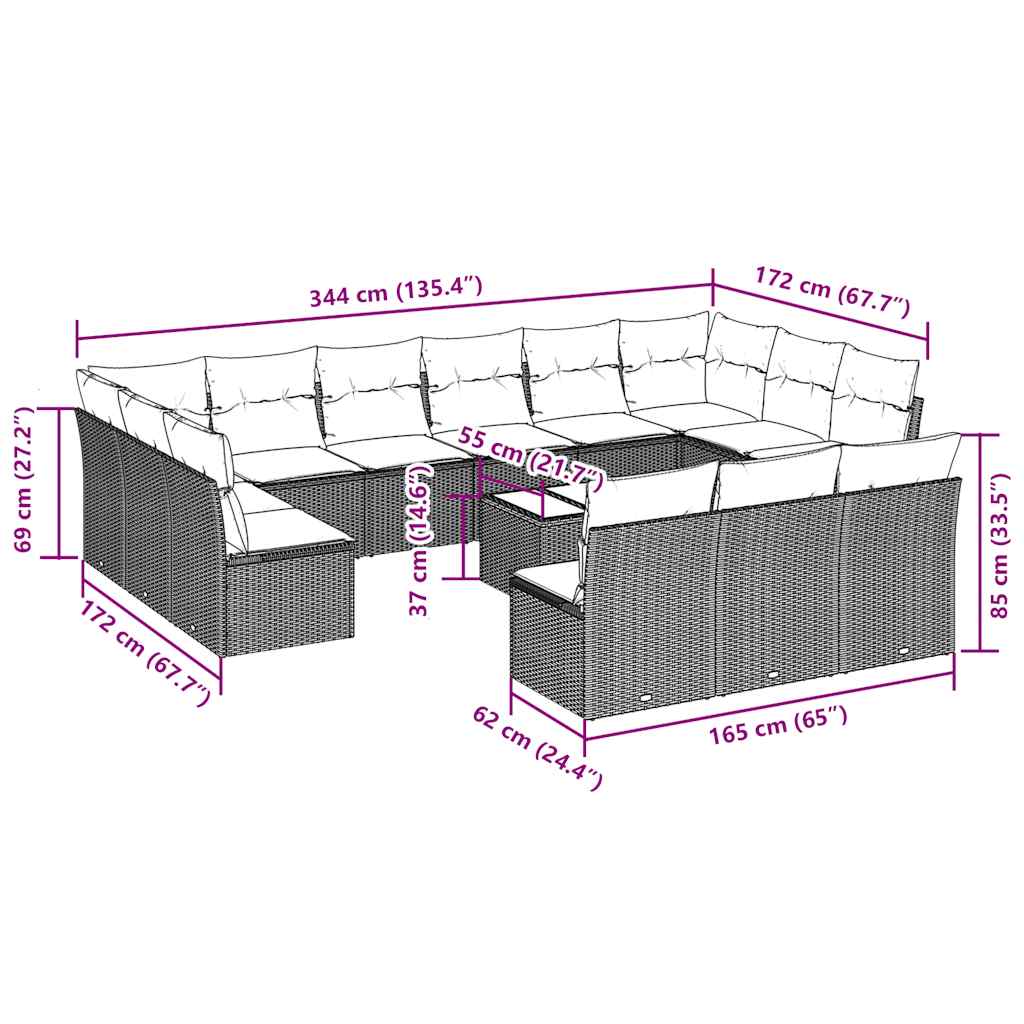 Set Divani da Giardino 14pz con Cuscini in Polyrattan | homemem39