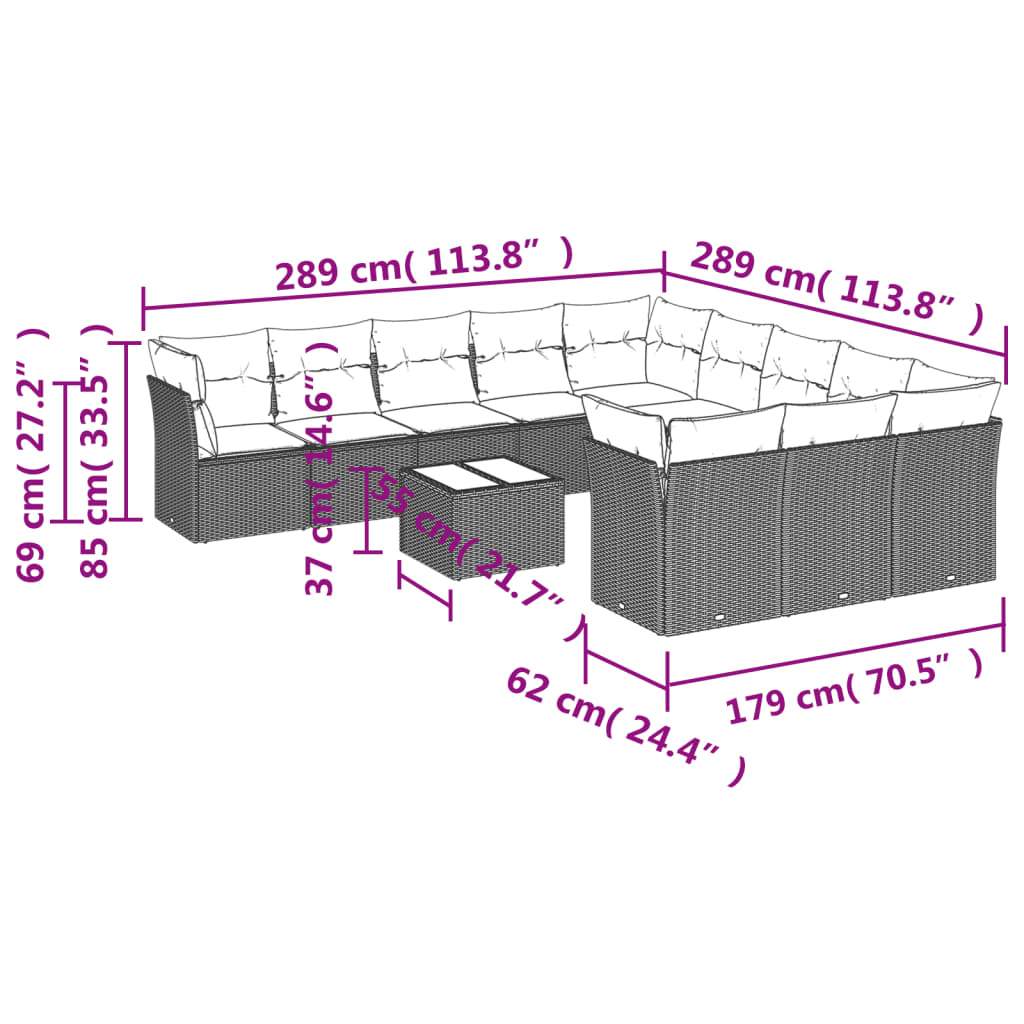 Set Divani da Giardino 12 pz con Cuscini Nero in Polyrattan | homemem39