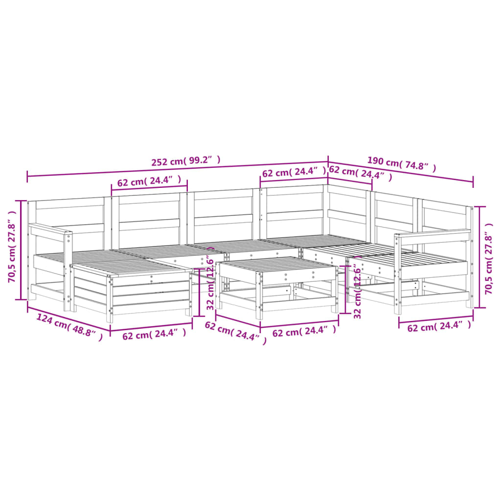 Set Divani da Giardino 8 pz in Legno Massello di Pino Bianco | homemem39