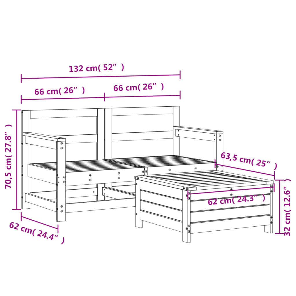 Set Divani da Giardino 3 pz in Legno Impregnato di Pino | homemem39