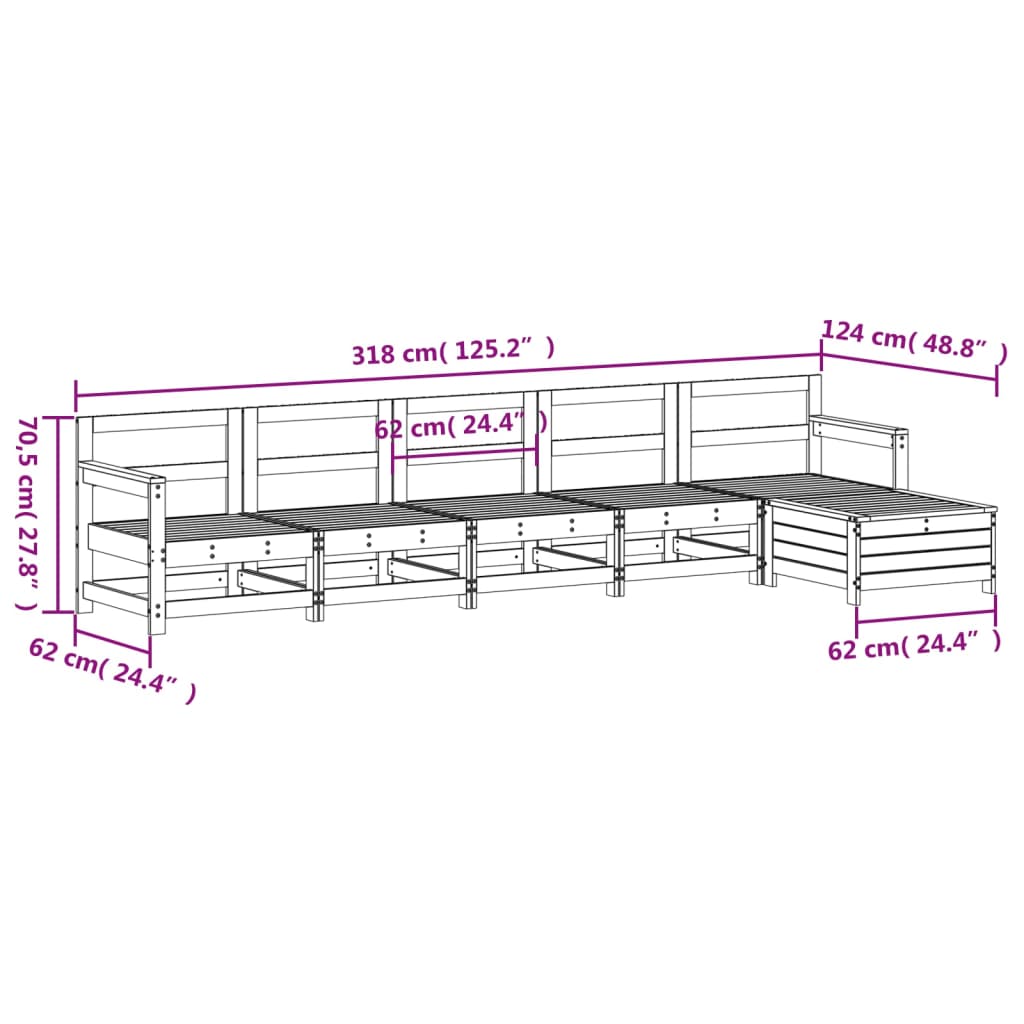 Set Divani da Giardino 6 pz Bianco in Legno Massello di Pino | homemem39