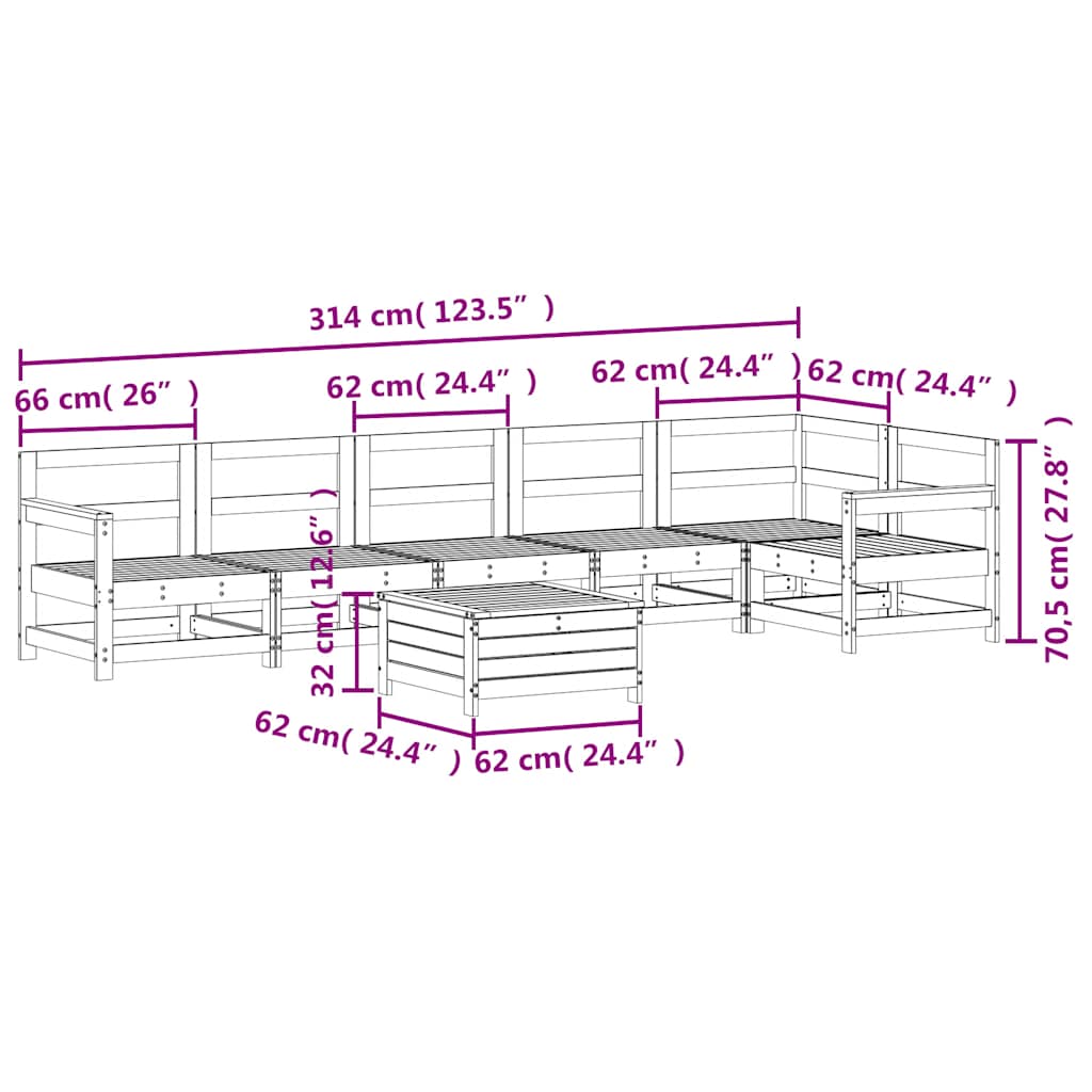 Set Divani da Giardino 7 pz Bianco in Legno Massello di Pino | homemem39