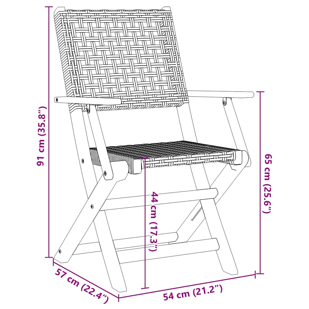Sedie Giardino Pieghevoli 8 pz Nere Polyrattan e Legno Massello | homemem39
