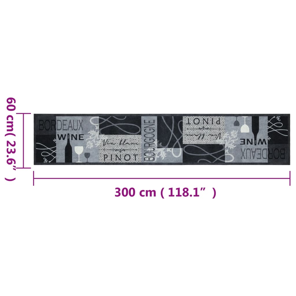 Tappeto da Cucina Lavabile Grigio Vino 60x300 cm in Velluto - homemem39