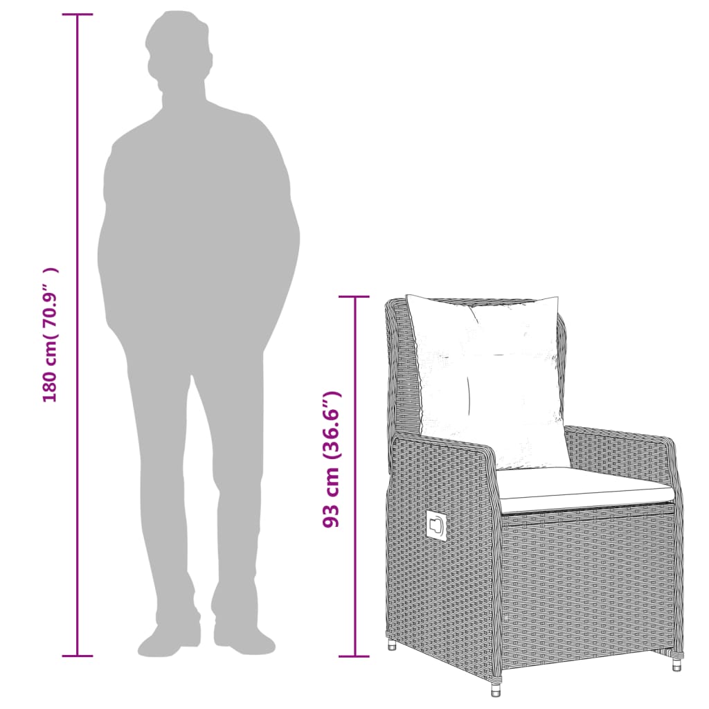 Sedie da Giardino Reclinabili 2 pz Grigio Chiaro Polyrattan | homemem39