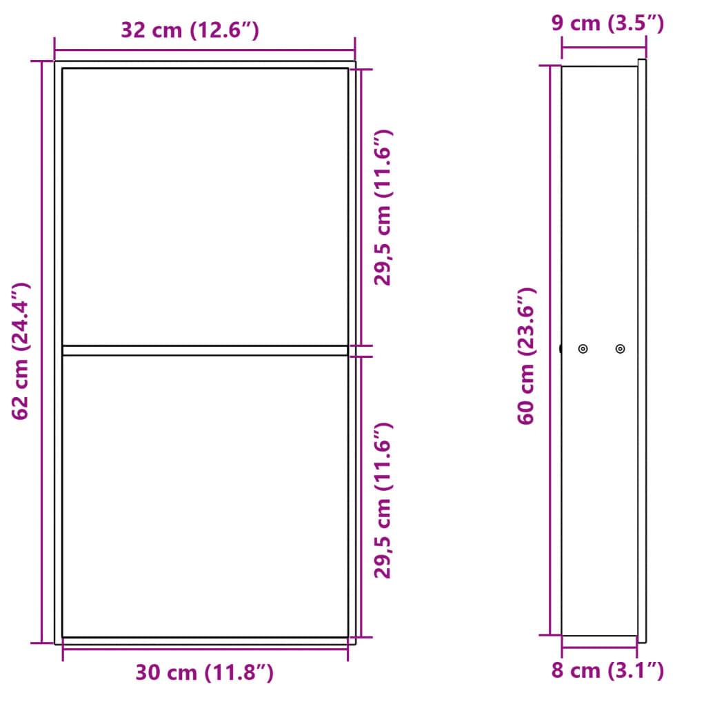 Nicchia per Doccia Nero Opaco 32x62x9cm in Acciaio Inox | homemem39