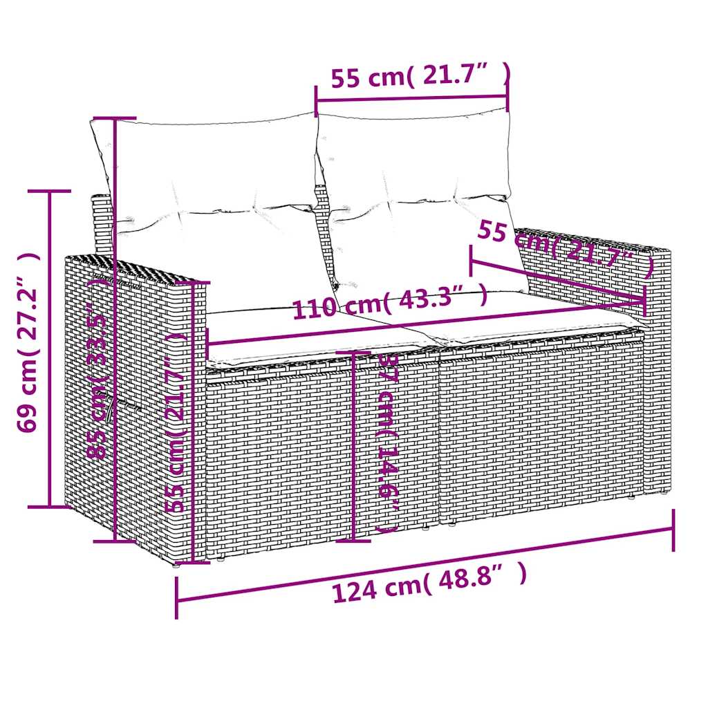 Set Divani da Giardino 4 pz con Cuscini Nero in Polyrattan | homemem39