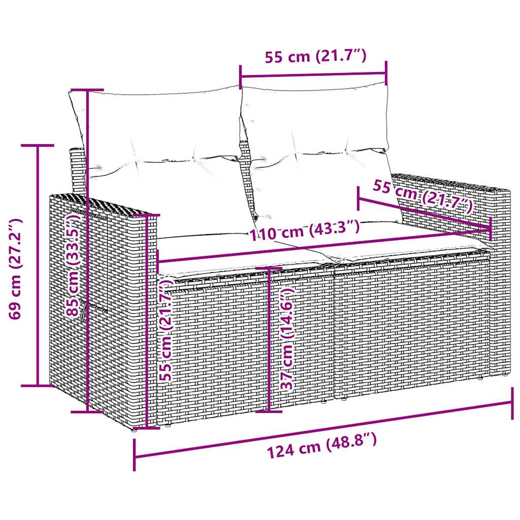 Set Divano da Giardino 6 pz con Cuscini Marrone in Polyrattan | homemem39