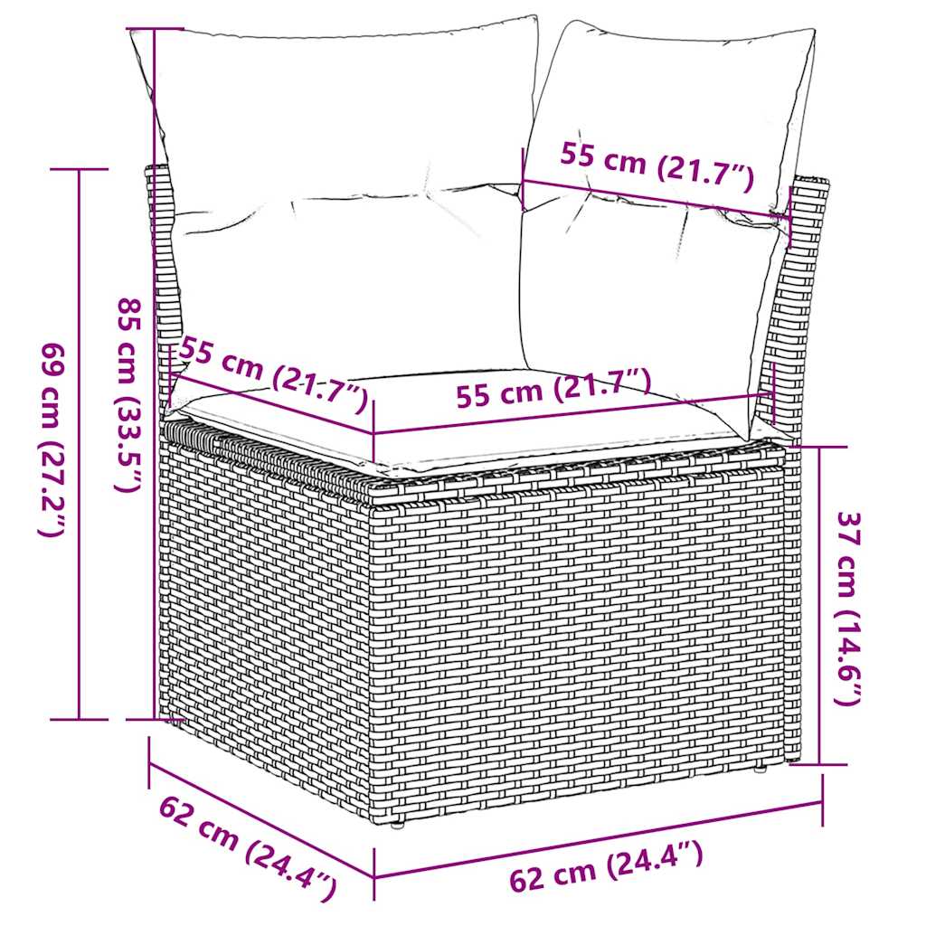 Set Divani da Giardino 9pz con Cuscini Marrone in Polyrattan
