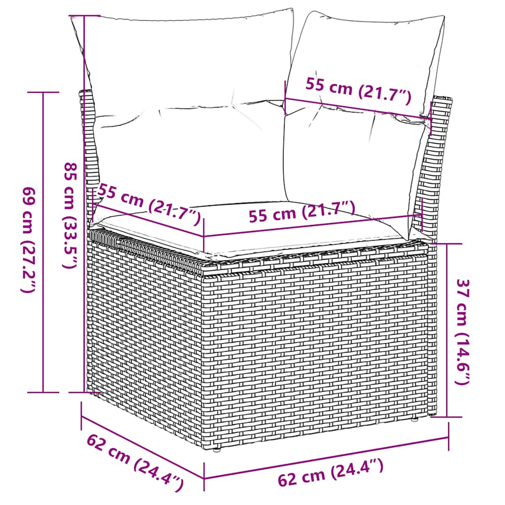 Set Divani da Giardino 9pz con Cuscini Marrone in Polyrattan