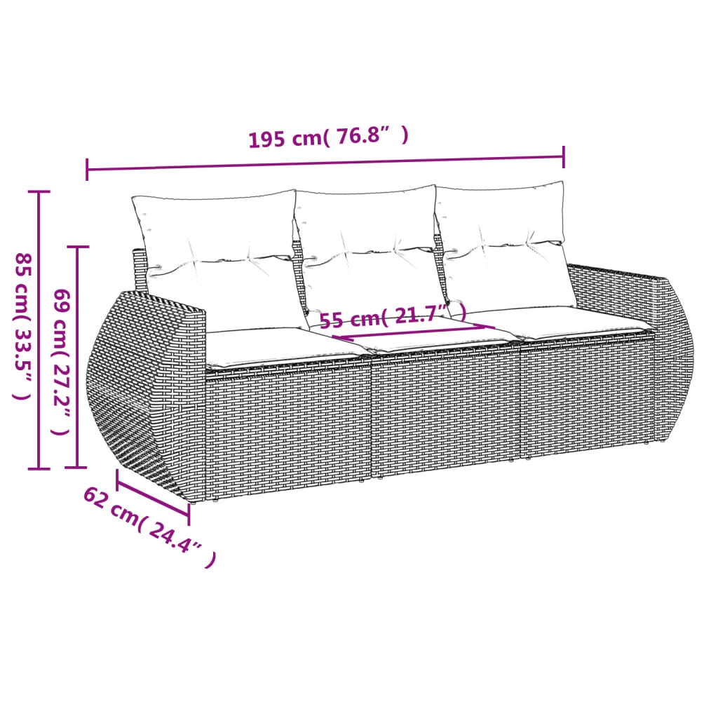 Set Divani da Giardino 3 pz con Cuscini in Polyrattan Nero | homemem39