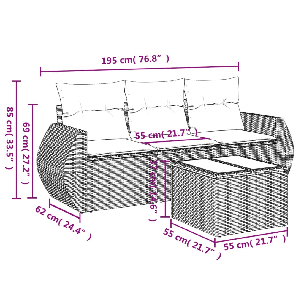 Set Divani da Giardino 4 pz con Cuscini Nero in Polyrattan | homemem39