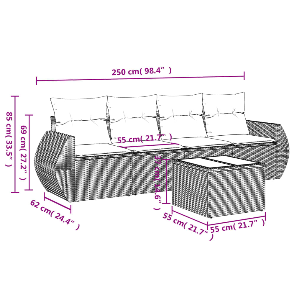 Set Divani da Giardino 5 pz con Cuscini in Polyrattan Nero | homemem39