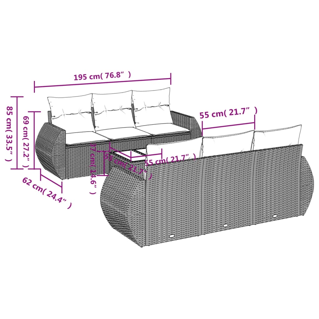 Set Divani da Giardino con Cuscini 7pz Nero Polyrattan | homemem39