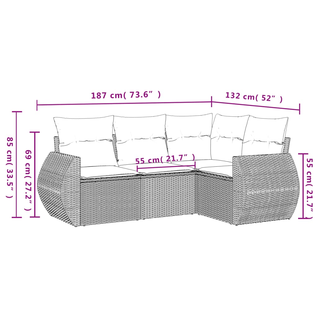 Set Divani da Giardino 4 pz con Cuscini Nero in Polyrattan | homemem39