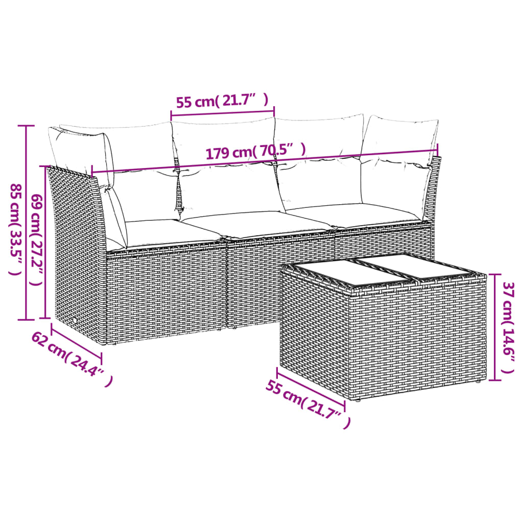Set Divani da Giardino 4 pz con Cuscini Nero in Polyrattan | homemem39