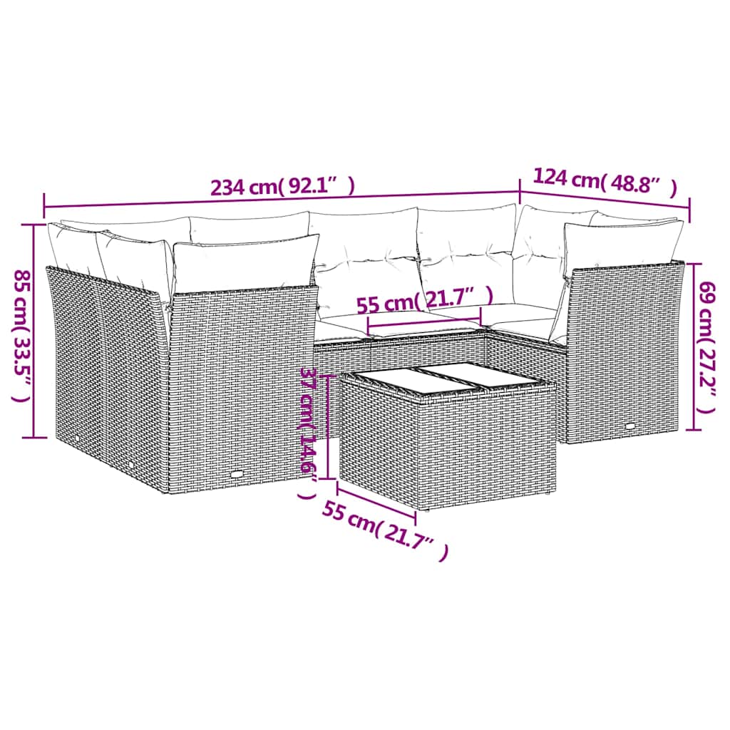 Set Divani da Giardino con Cuscini 7pz Nero Polyrattan | homemem39