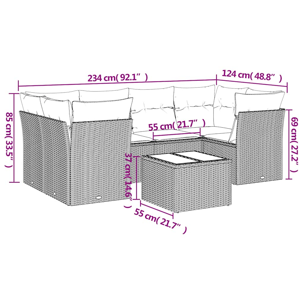 Set Divani da Giardino 7 pz con Cuscini Grigio in Polyrattan | homemem39