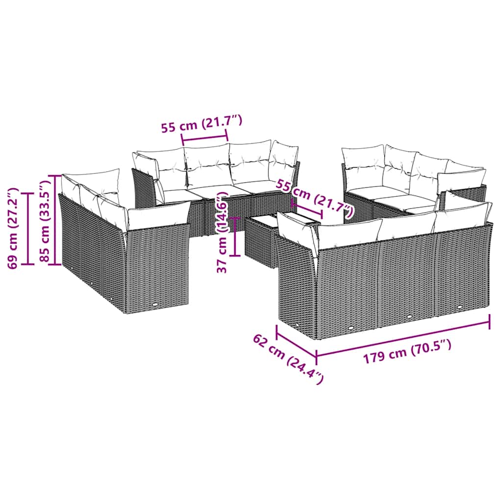 Set Divani Giardino 13 pz con Cuscini Grigio Chiaro Polyrattan | homemem39
