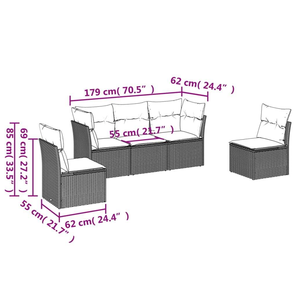 Set Divano da Giardino 5 pz con Cuscini Beige in Polyrattan | homemem39