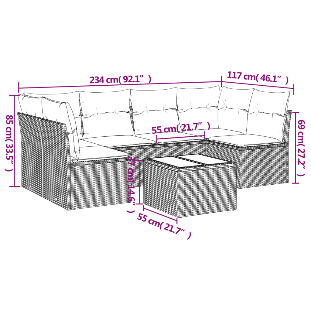 Set Divani da Giardino con Cuscini 7pz Nero Polyrattan | homemem39