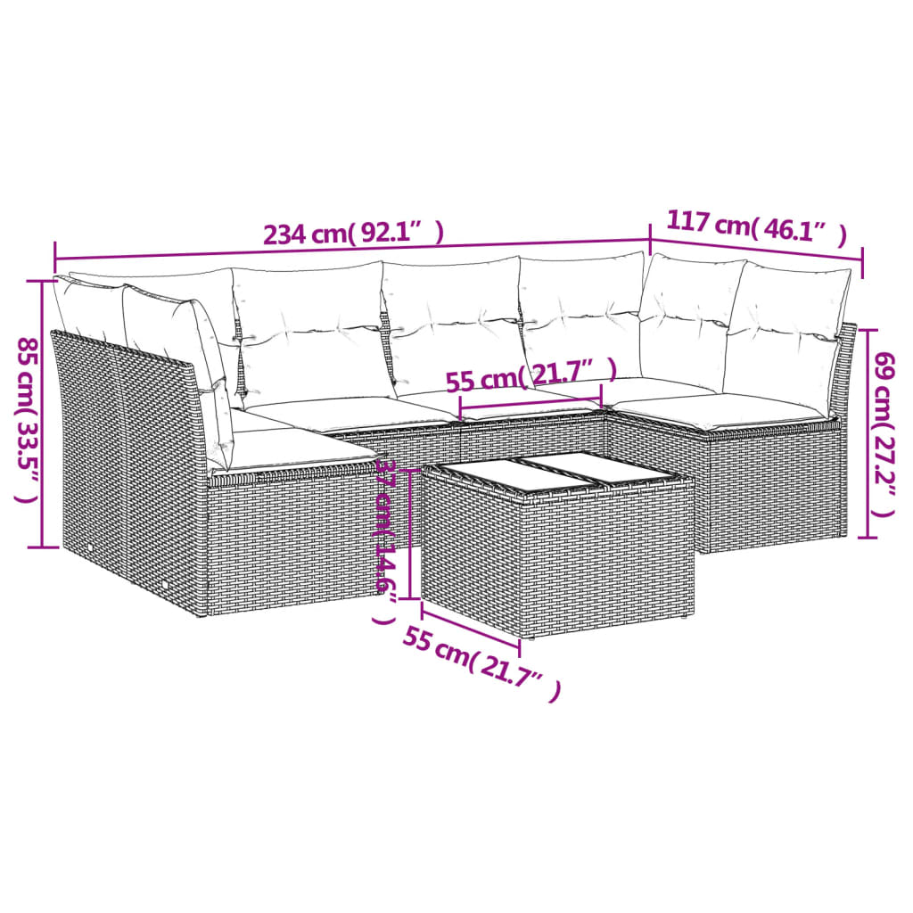 Set Divani da Giardino con Cuscini 7pz Nero Polyrattan | homemem39