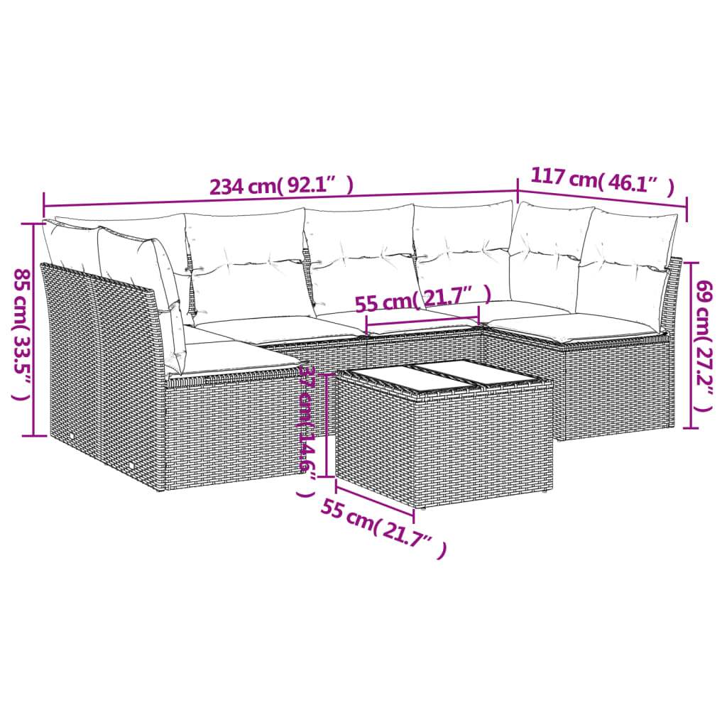 Set Divani da Giardino 7 pz con Cuscini Beige in Polyrattan | homemem39