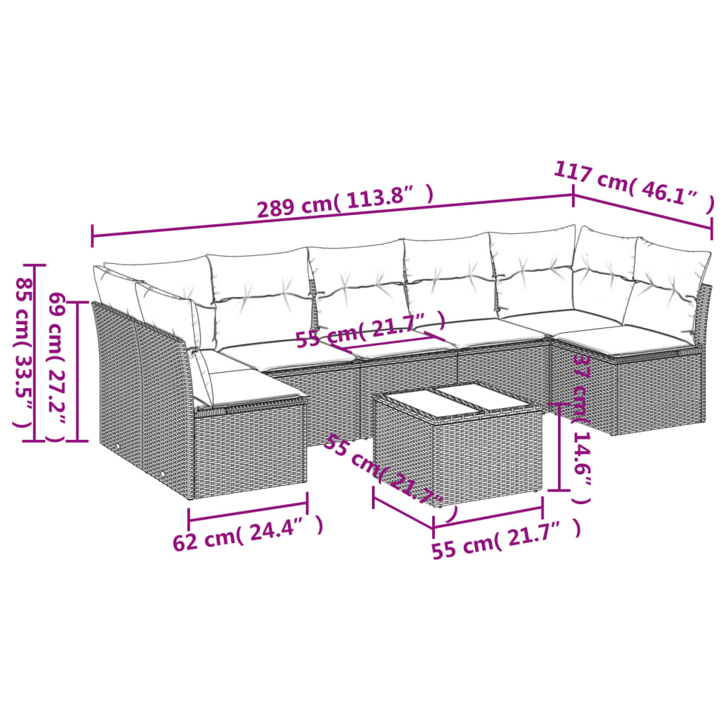 Set Divani da Giardino con Cuscini 8 pz Nero in Polyrattan | homemem39