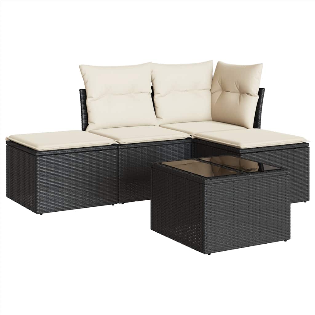 Set Divani da Giardino 5 pz con Cuscini in Polyrattan Nero