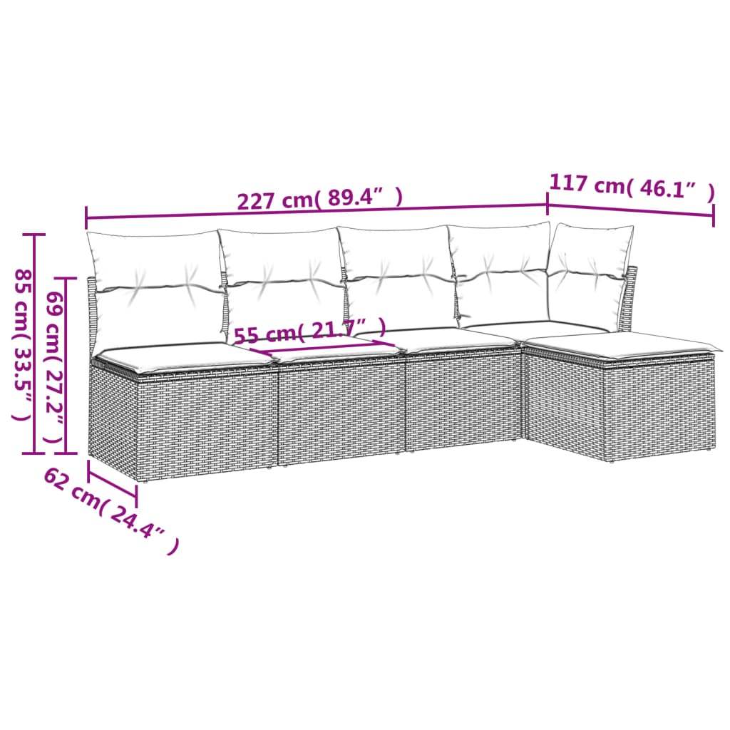 Set Divano da Giardino 5 pz con Cuscini Beige in Polyrattan | homemem39