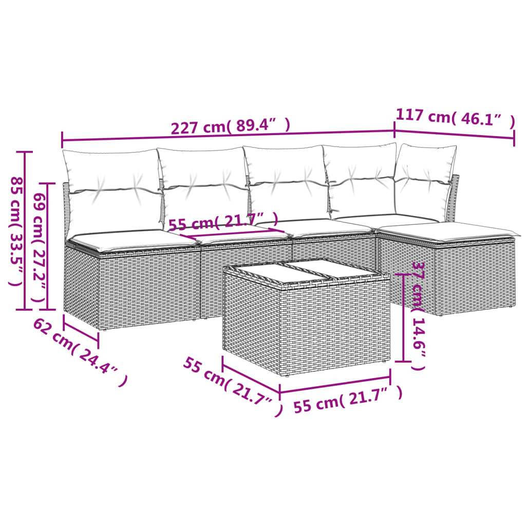 Set Divano da Giardino 6 pz con Cuscini Grigio in Polyrattan - homemem39
