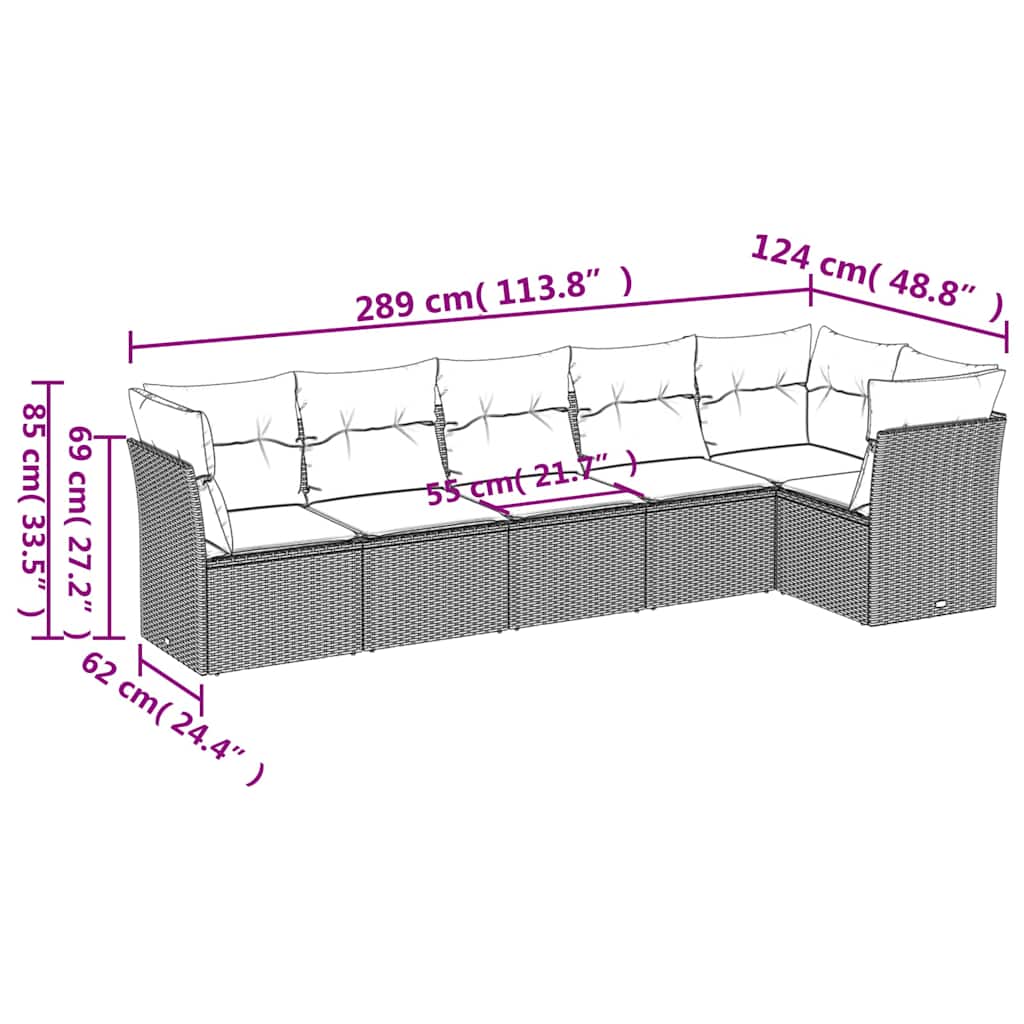 Set Divano da Giardino 6 pz con Cuscini Beige in Polyrattan | homemem39