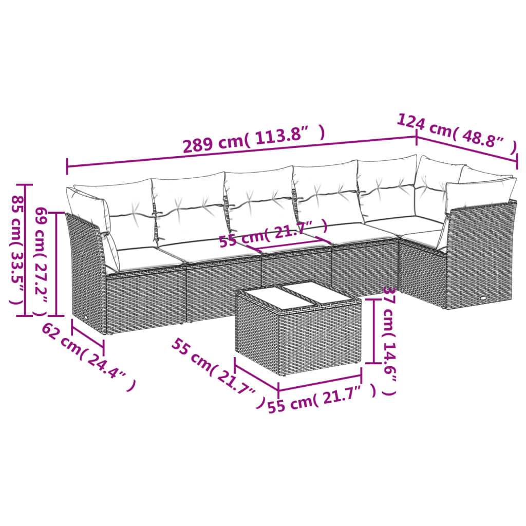 Set Divani da Giardino 7 pz con Cuscini Grigio in Polyrattan | homemem39