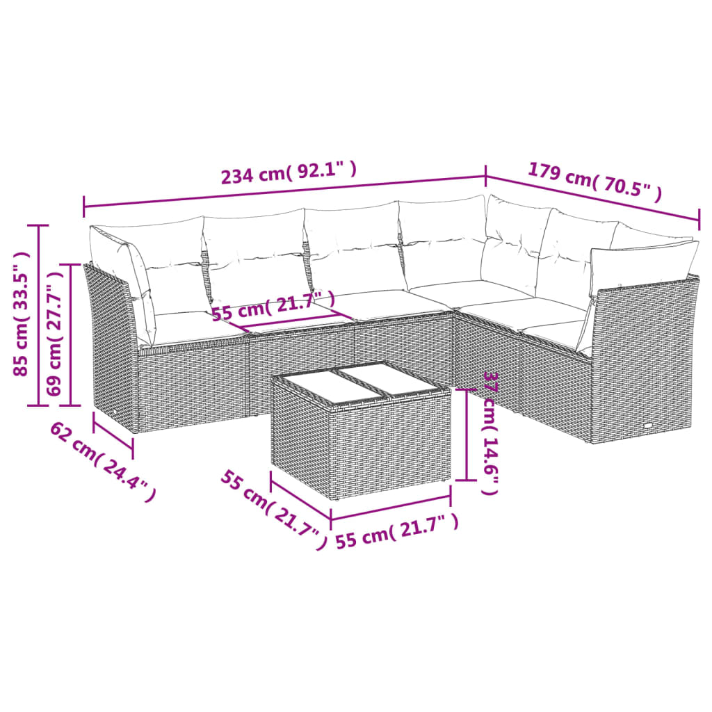 Set Divani da Giardino con Cuscini 7pz Nero Polyrattan | homemem39