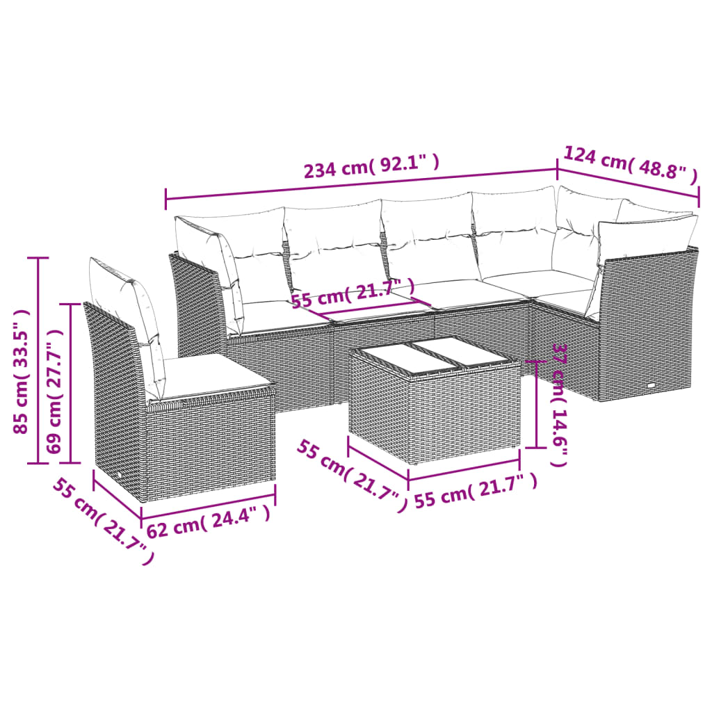 Set Divani da Giardino 6 pz con Cuscini Marrone in Polyrattan