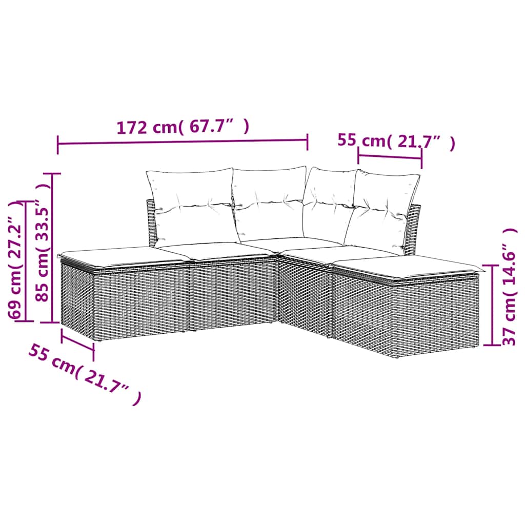 Set Divano da Giardino 5 pz con Cuscini Marrone in Polyrattan | homemem39