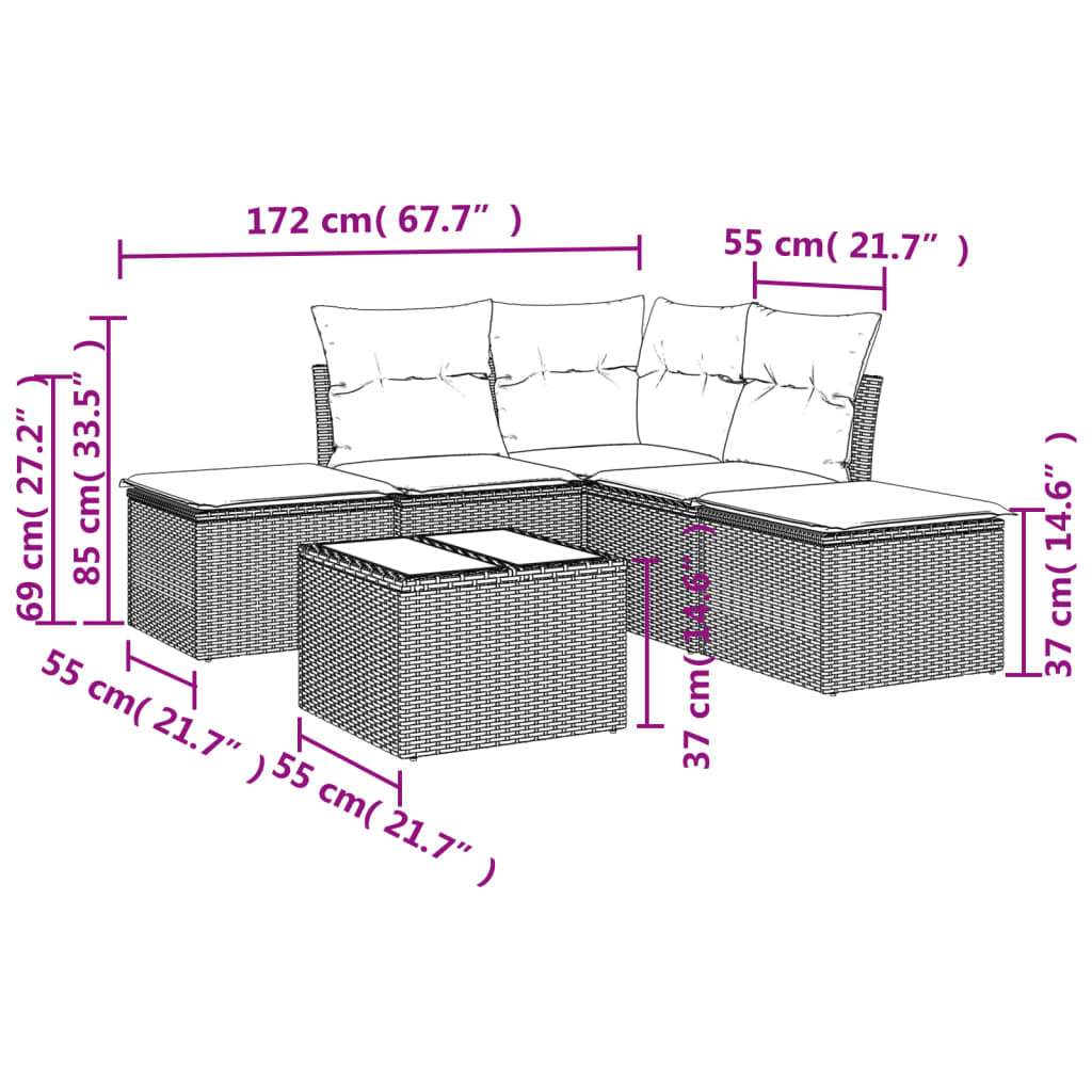 Set Divano da Giardino 6 pz con Cuscini Marrone in Polyrattan | homemem39
