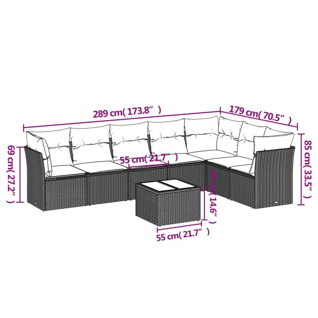 Set Divani da Giardino con Cuscini 8 pz Nero in Polyrattan - homemem39