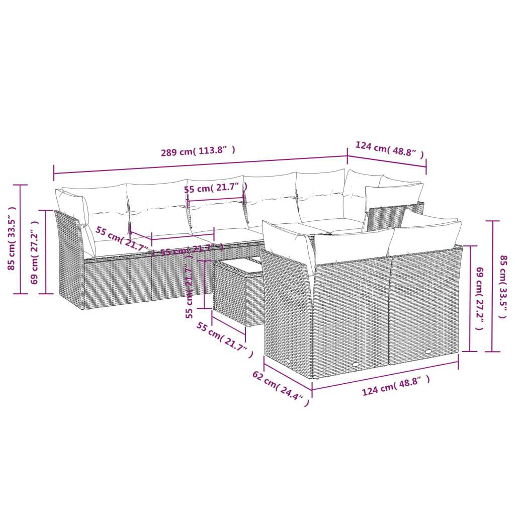 Set Divano da Giardino 9 pz con Cuscini Grigio in Polyrattan | homemem39
