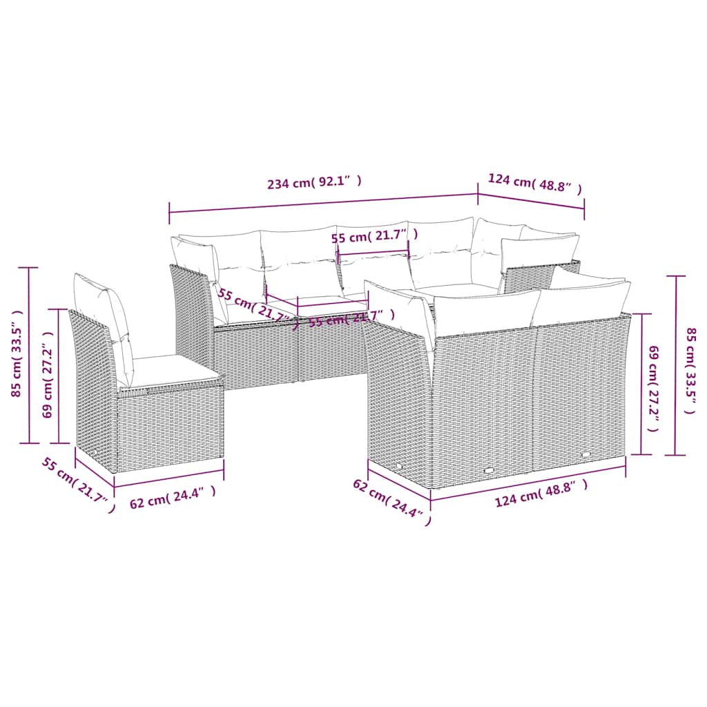Set Divani da Giardino con Cuscini 8 pz Nero in Polyrattan | homemem39