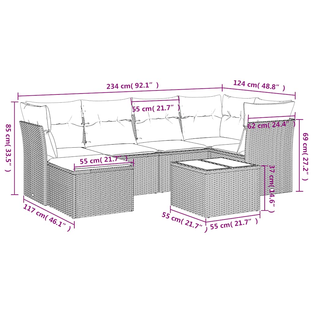 Set Divani da Giardino con Cuscini 7pz Nero Polyrattan | homemem39