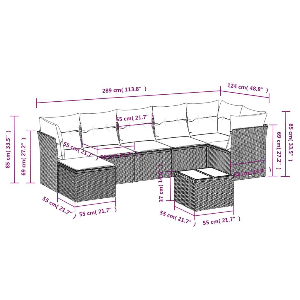 Set Divano da Giardino 8 pz con Cuscini Grigio in Polyrattan | homemem39
