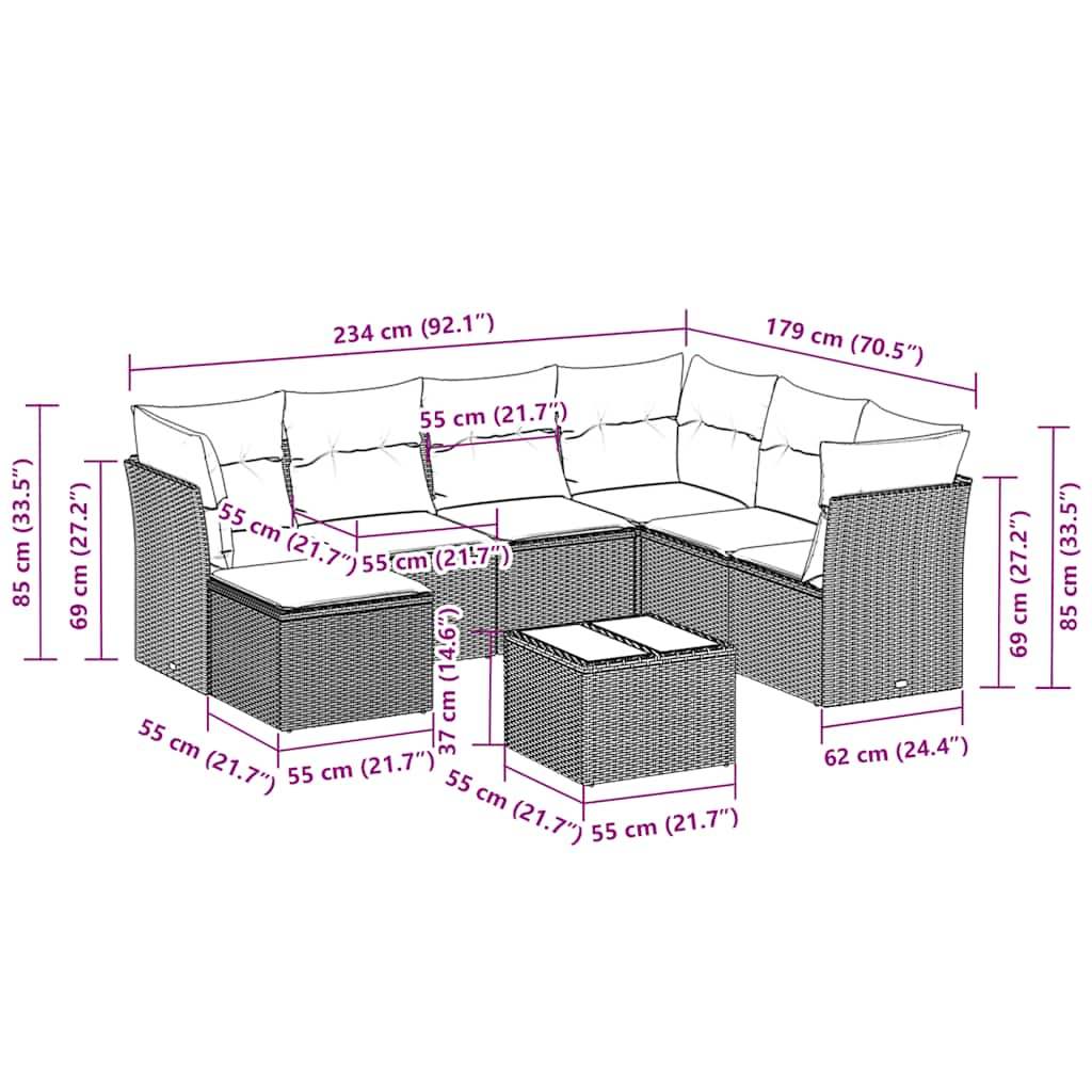 Set Divano da Giardino 8pz con Cuscini Grigio Chiaro Polyrattan - homemem39