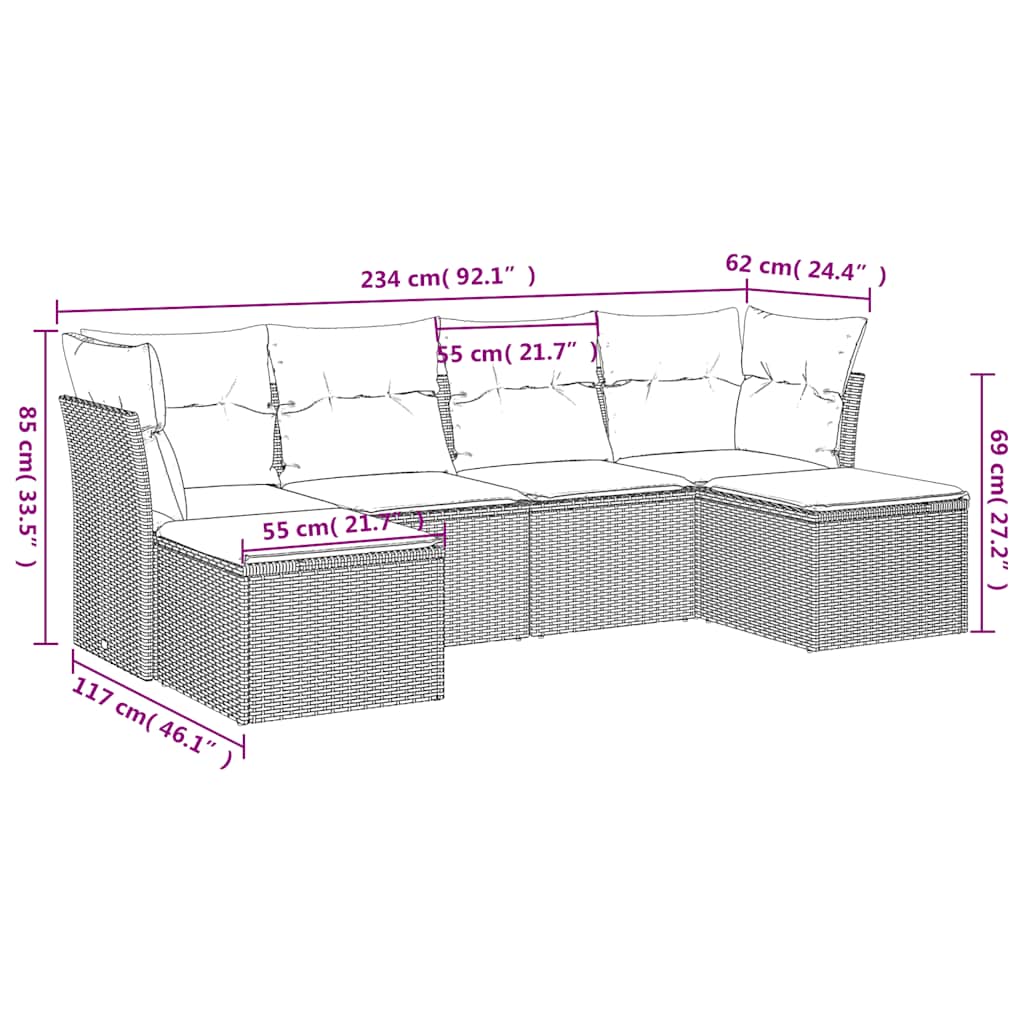 Set Divano da Giardino 6 pz con Cuscini Nero in Polyrattan | homemem39