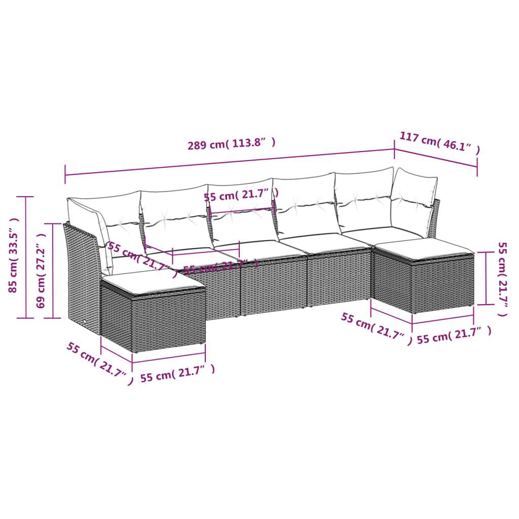 Set Divani da Giardino 7 pz con Cuscini Marrone in Polyrattan | homemem39