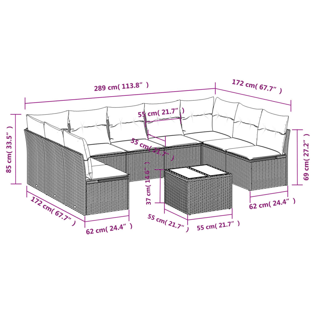 Set Divani da Giardino 10pz con Cuscini in Polyrattan Nero | homemem39