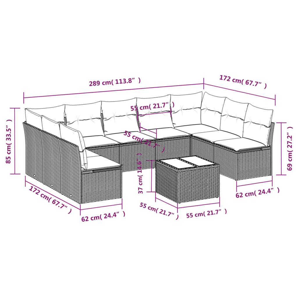 Set Divano da Giardino 10 pz con Cuscini Beige in Polyrattan | homemem39