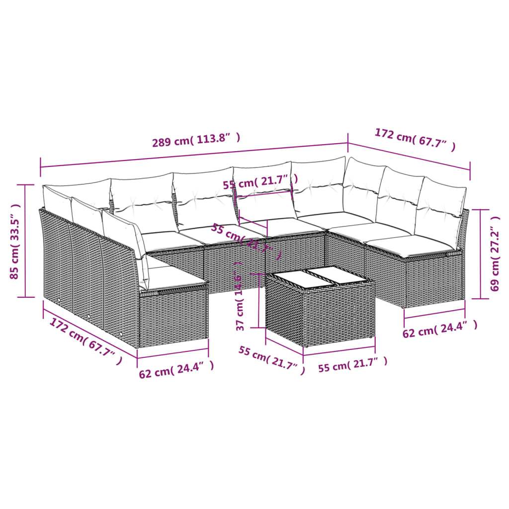 Set Divano da Giardino 10 pz con Cuscini Grigio in Polyrattan | homemem39