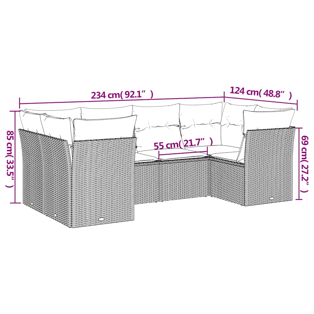 Set Divano da Giardino 6 pz con Cuscini Nero in Polyrattan | homemem39